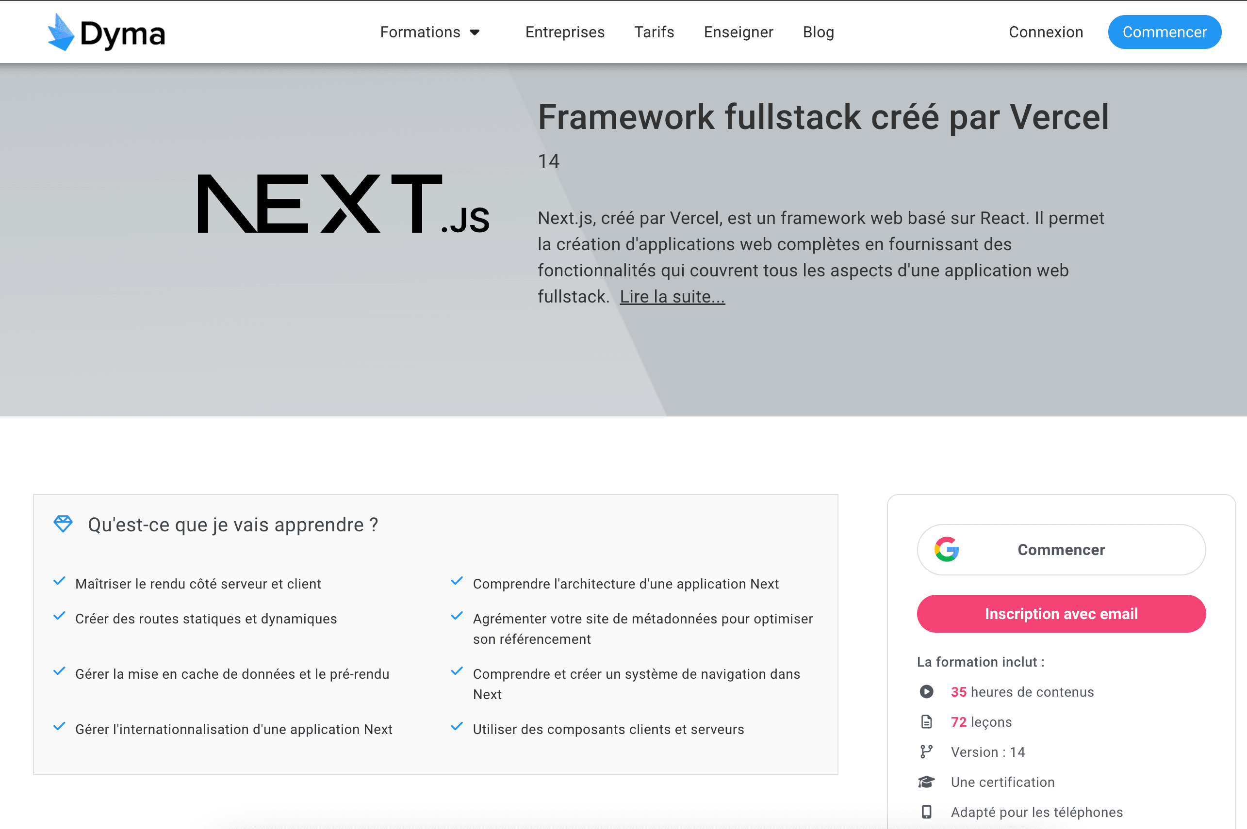 Trouver une formation Next.js