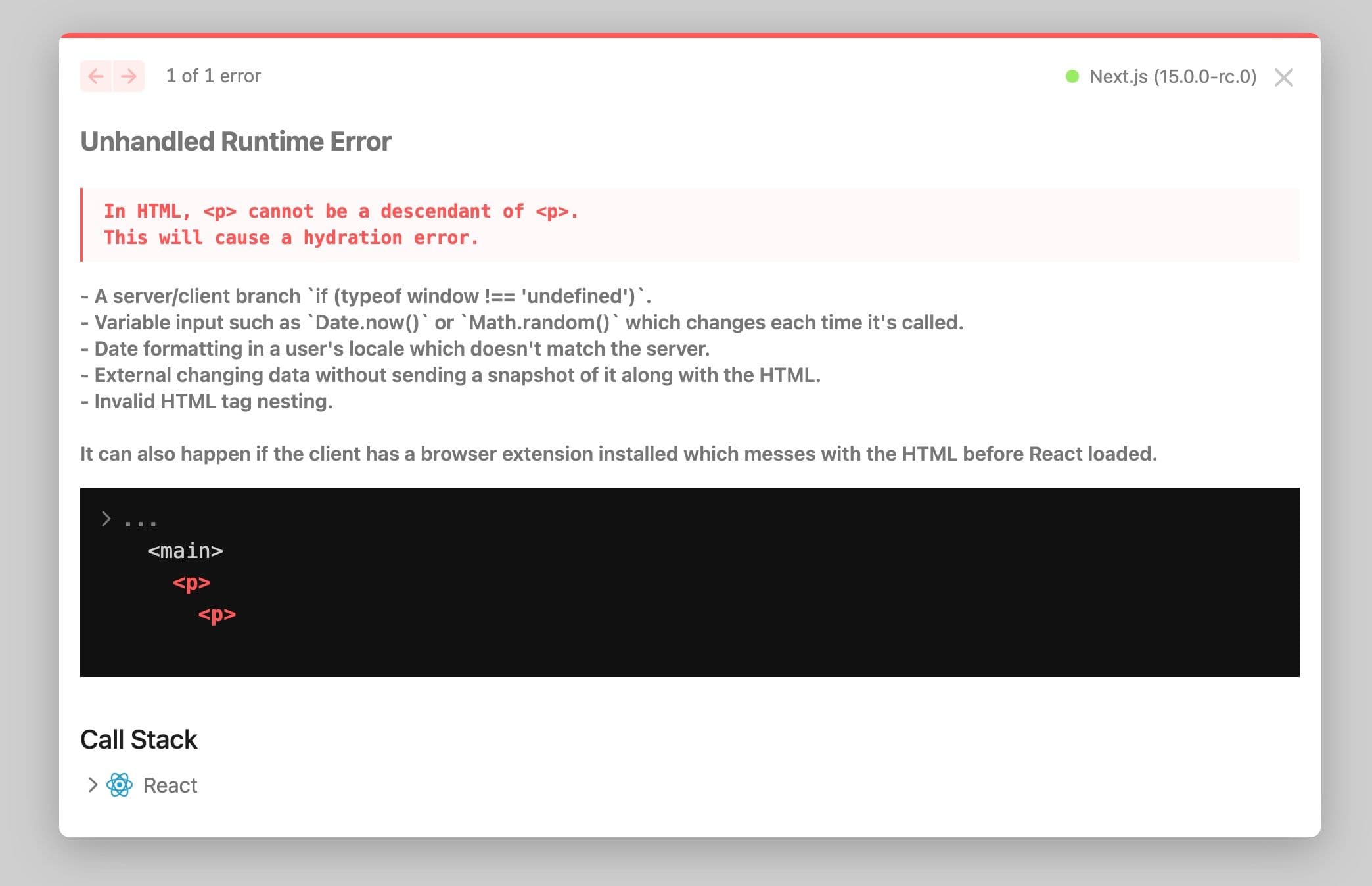 Next.js 15 erreur d'hydratation